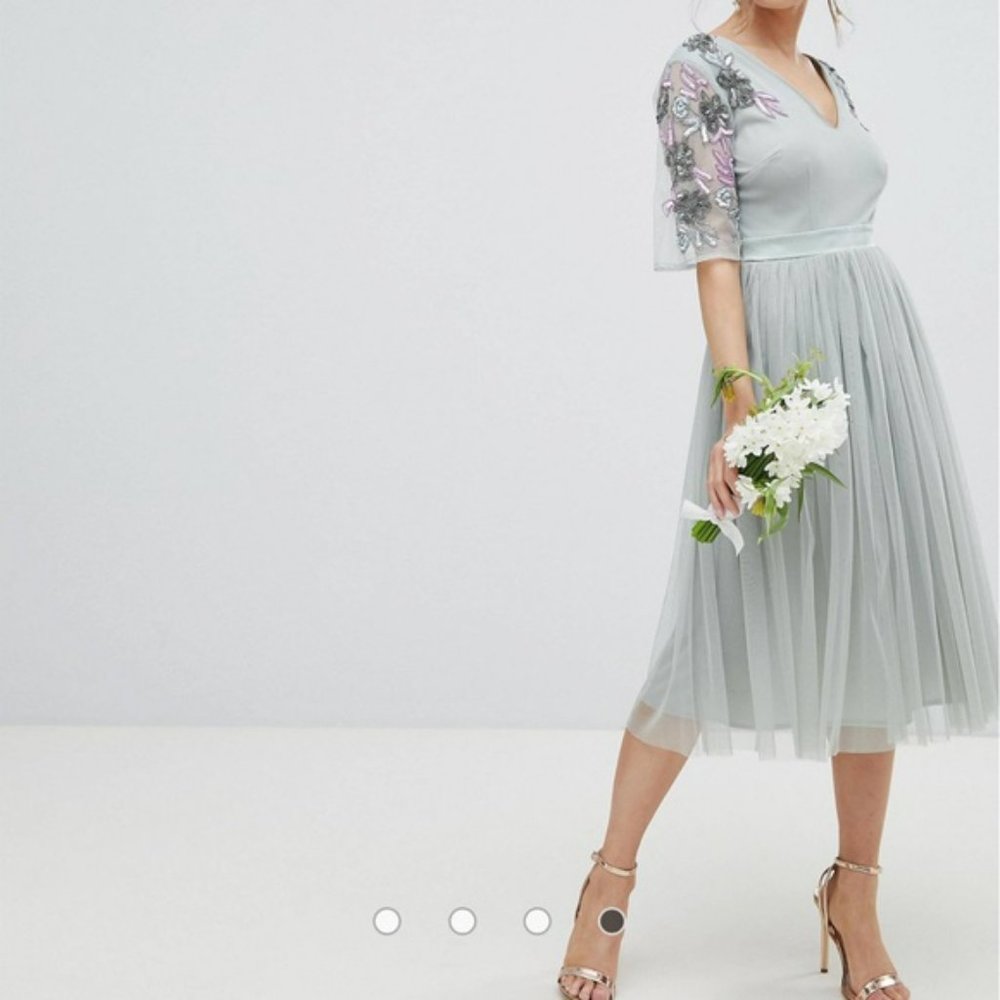 Maya Deluxe Green Sage Tulle & Sequin Dress.  SZ 8